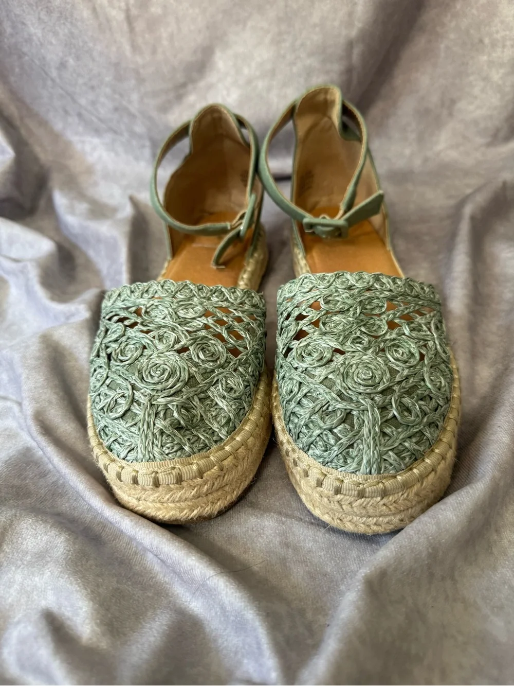 Woven Ankle-Strap Espadrille Flats by Kaari Blue